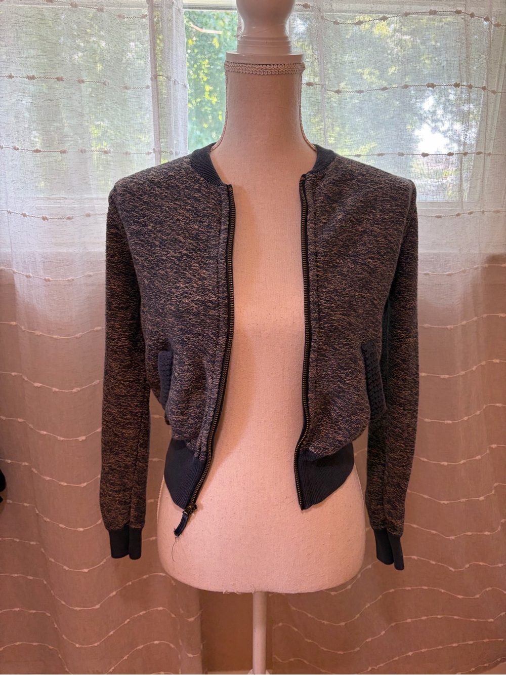 Denim & Supply Ralph Lauren Blue Tan Marled Cotton Linen Zip Jacket